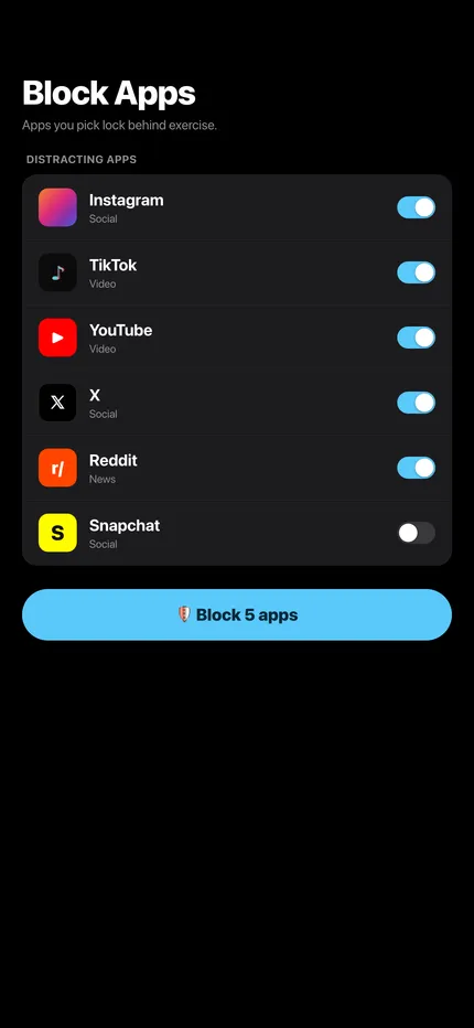 Choosing which apps to block